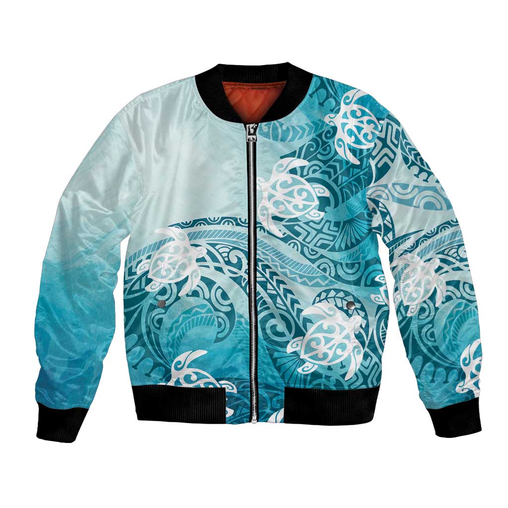 Polynesia Turtle Bomber Jacket Watercolor Abstract Style LT7 Unisex Blue - Polynesian Pride