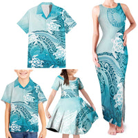 Polynesia Turtle Family Matching Tank Maxi Dress and Hawaiian Shirt Watercolor Abstract Style