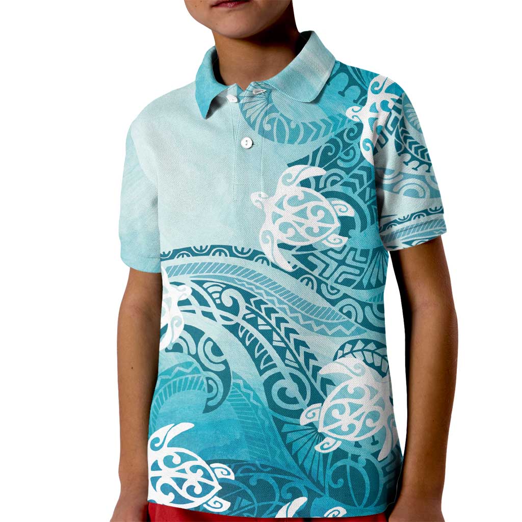 Polynesia Turtle Kid Polo Shirt Watercolor Abstract Style