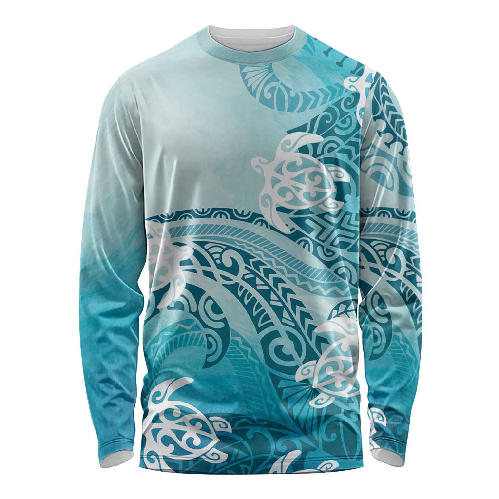 Polynesia Turtle Long Sleeve Shirt Watercolor Abstract Style