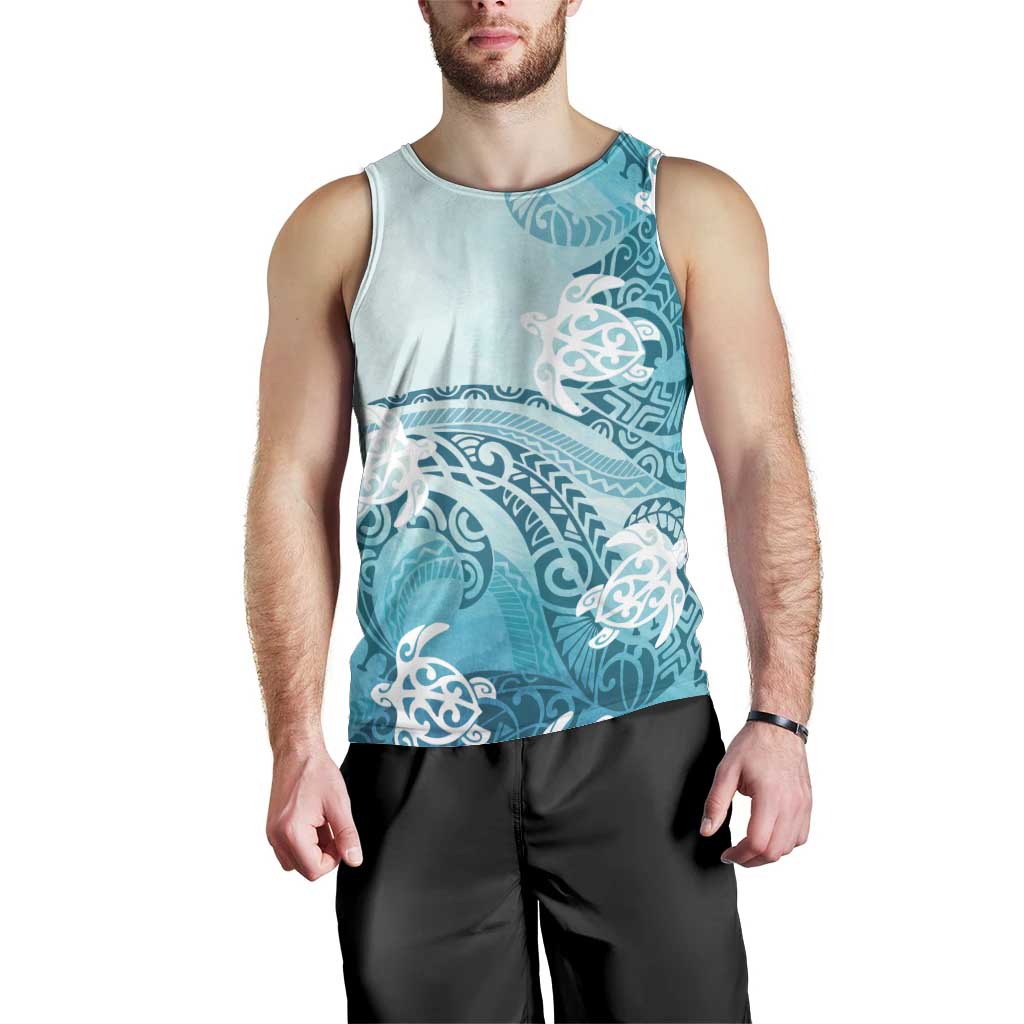Polynesia Turtle Men Tank Top Watercolor Abstract Style