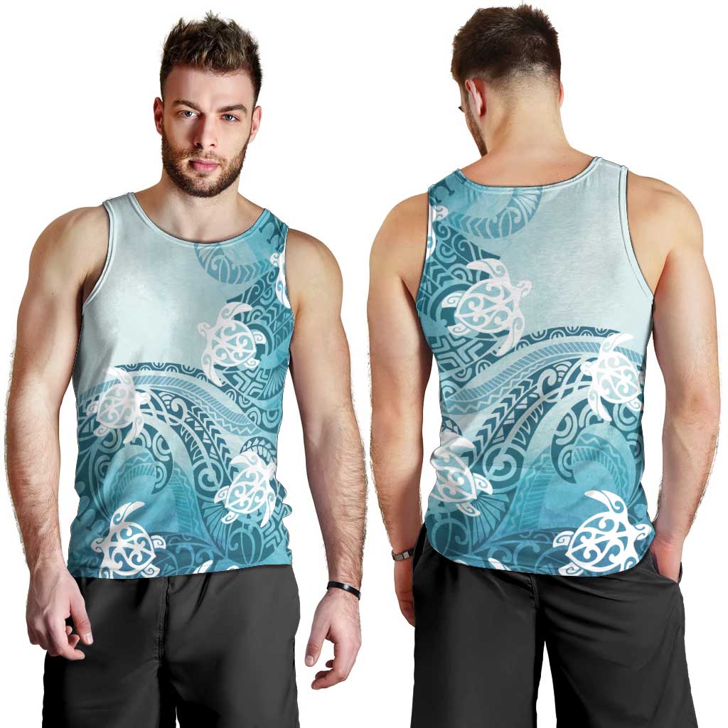 Polynesia Turtle Men Tank Top Watercolor Abstract Style