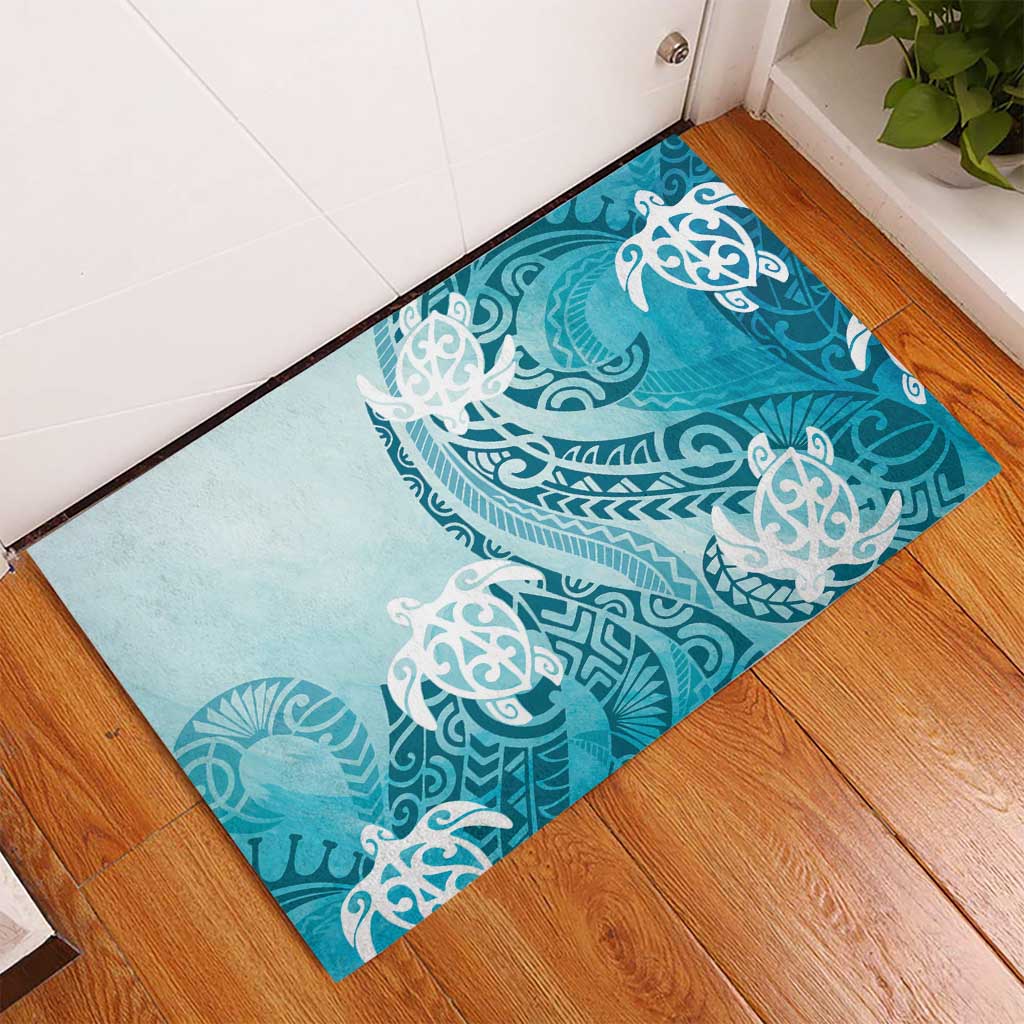 Polynesia Turtle Rubber Doormat Watercolor Abstract Style