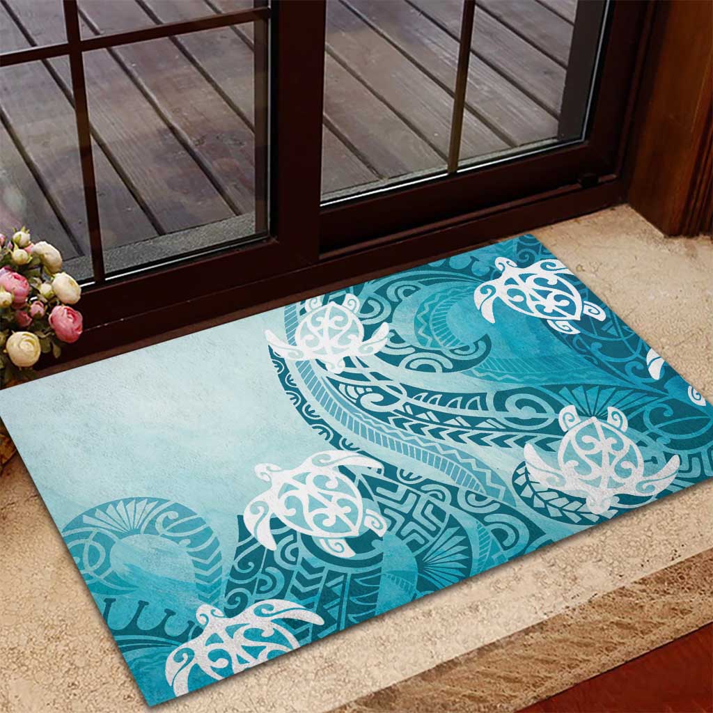 Polynesia Turtle Rubber Doormat Watercolor Abstract Style