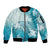 Polynesia Turtle Sleeve Zip Bomber Jacket Watercolor Abstract Style