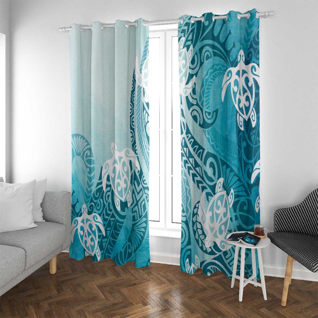 Polynesia Turtle Window Curtain Watercolor Abstract Style
