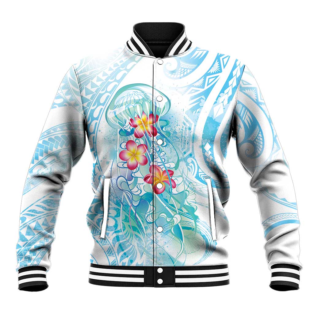 Sea Blue Polynesian Jellyfish Baseball Jacket Watercolor Glows - Polynesian Pride