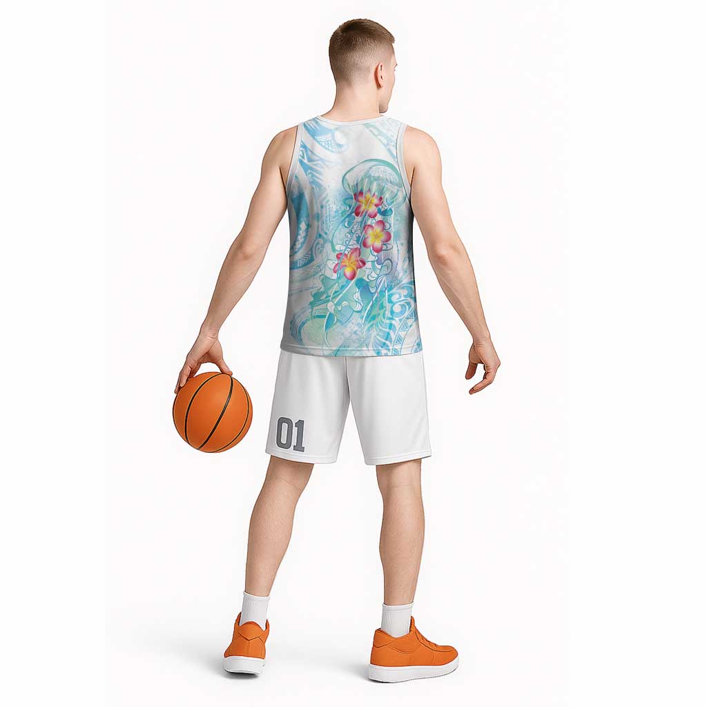 Sea Blue Polynesian Jellyfish Basketball Jersey Watercolor Glows - Polynesian Pride