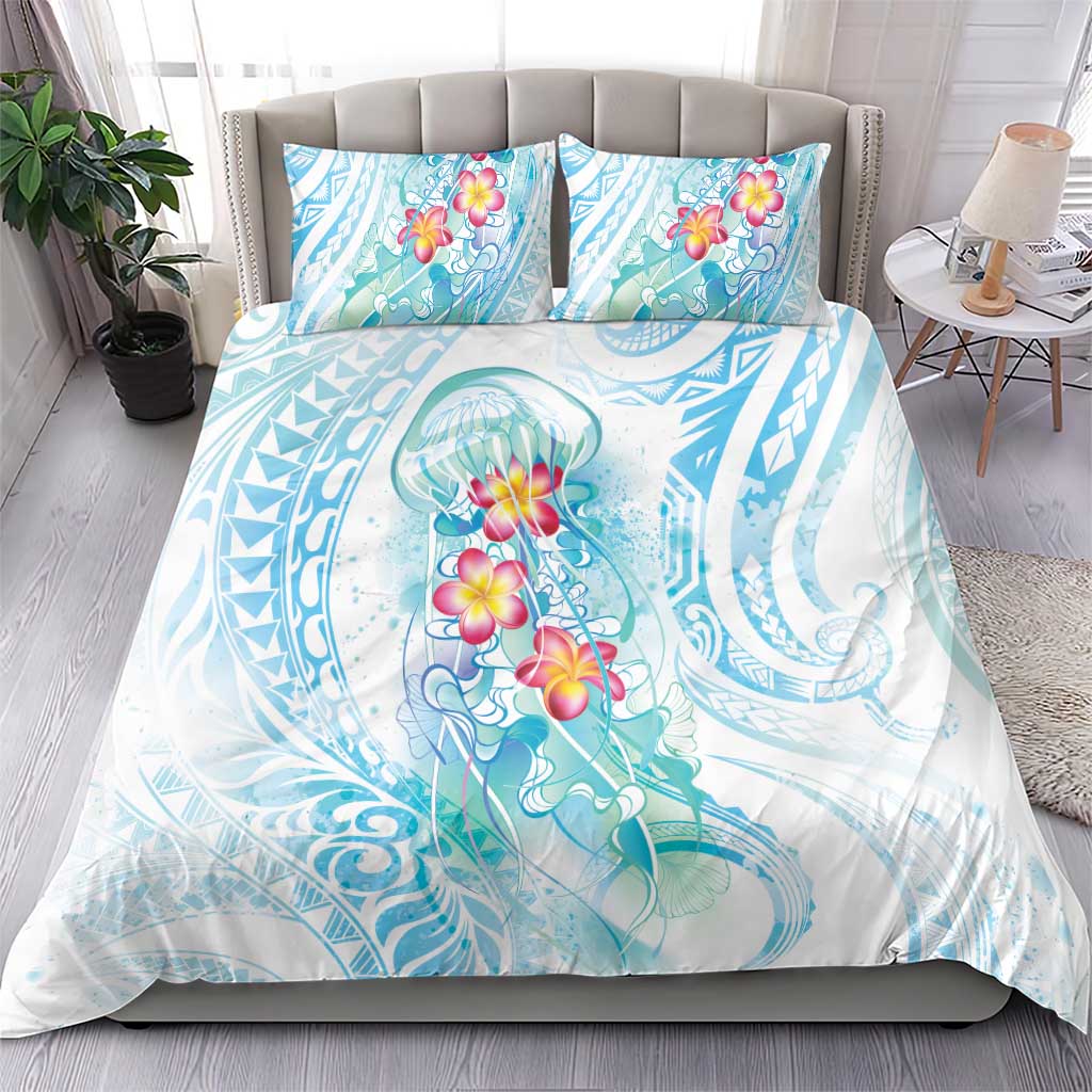 Sea Blue Polynesian Jellyfish Bedding Set Watercolor Glows - Polynesian Pride