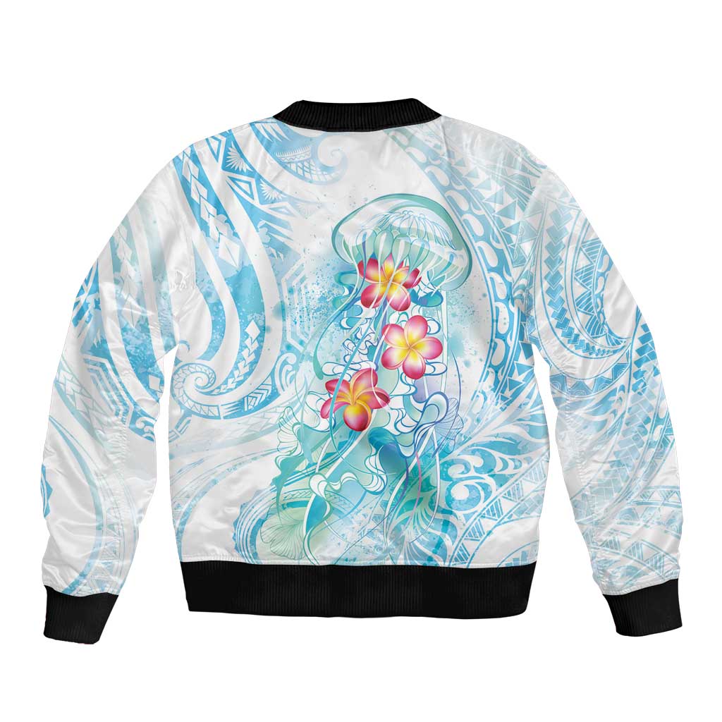 Sea Blue Polynesian Jellyfish Bomber Jacket Watercolor Glows - Polynesian Pride