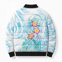 Sea Blue Polynesian Jellyfish Bomber Puffer Jacket Watercolor Glows - Polynesian Pride