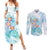 Sea Blue Polynesian Jellyfish Couples Matching Summer Maxi Dress and Long Sleeve Button Shirt Watercolor Glows - Polynesian Pride