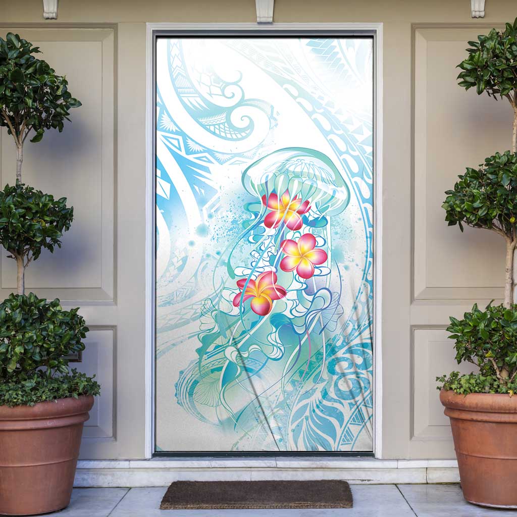 Sea Blue Polynesian Jellyfish Door Cover Watercolor Glows - Polynesian Pride