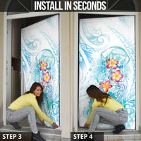 Sea Blue Polynesian Jellyfish Door Cover Watercolor Glows - Polynesian Pride