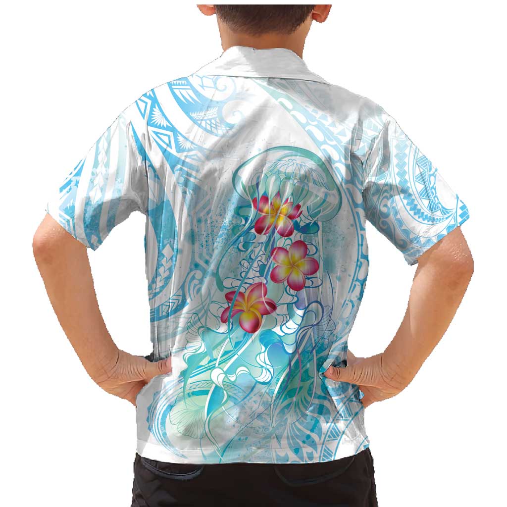 Sea Blue Polynesian Jellyfish Family Matching Mermaid Dress and Hawaiian Shirt Watercolor Glows LT7 - Polynesian Pride