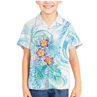 Sea Blue Polynesian Jellyfish Family Matching Mermaid Dress and Hawaiian Shirt Watercolor Glows LT7 Son's Shirt Light Blue - Polynesian Pride