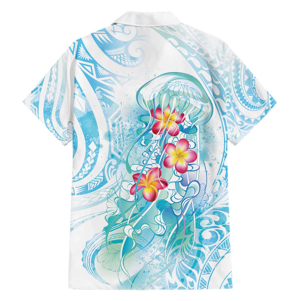 Sea Blue Polynesian Jellyfish Family Matching Off Shoulder Maxi Dress and Hawaiian Shirt Watercolor Glows - Polynesian Pride