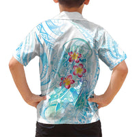 Sea Blue Polynesian Jellyfish Family Matching Short Sleeve Bodycon Dress and Hawaiian Shirt Watercolor Glows LT7 - Polynesian Pride