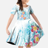 Sea Blue Polynesian Jellyfish Family Matching Short Sleeve Bodycon Dress and Hawaiian Shirt Watercolor Glows LT7 Daughter's Dress Light Blue - Polynesian Pride