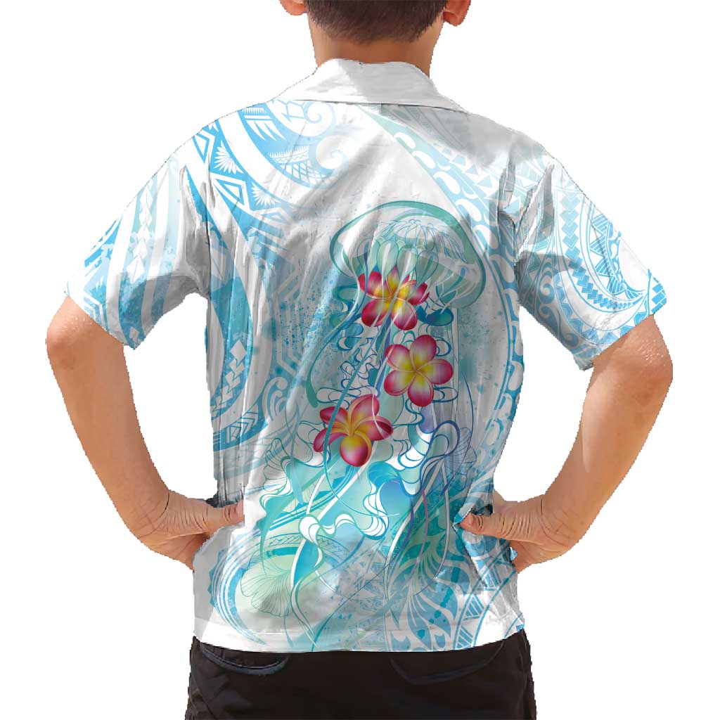 Sea Blue Polynesian Jellyfish Family Matching Summer Maxi Dress and Hawaiian Shirt Watercolor Glows - Polynesian Pride