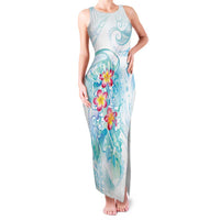 Sea Blue Polynesian Jellyfish Family Matching Tank Maxi Dress and Hawaiian Shirt Watercolor Glows - Polynesian Pride