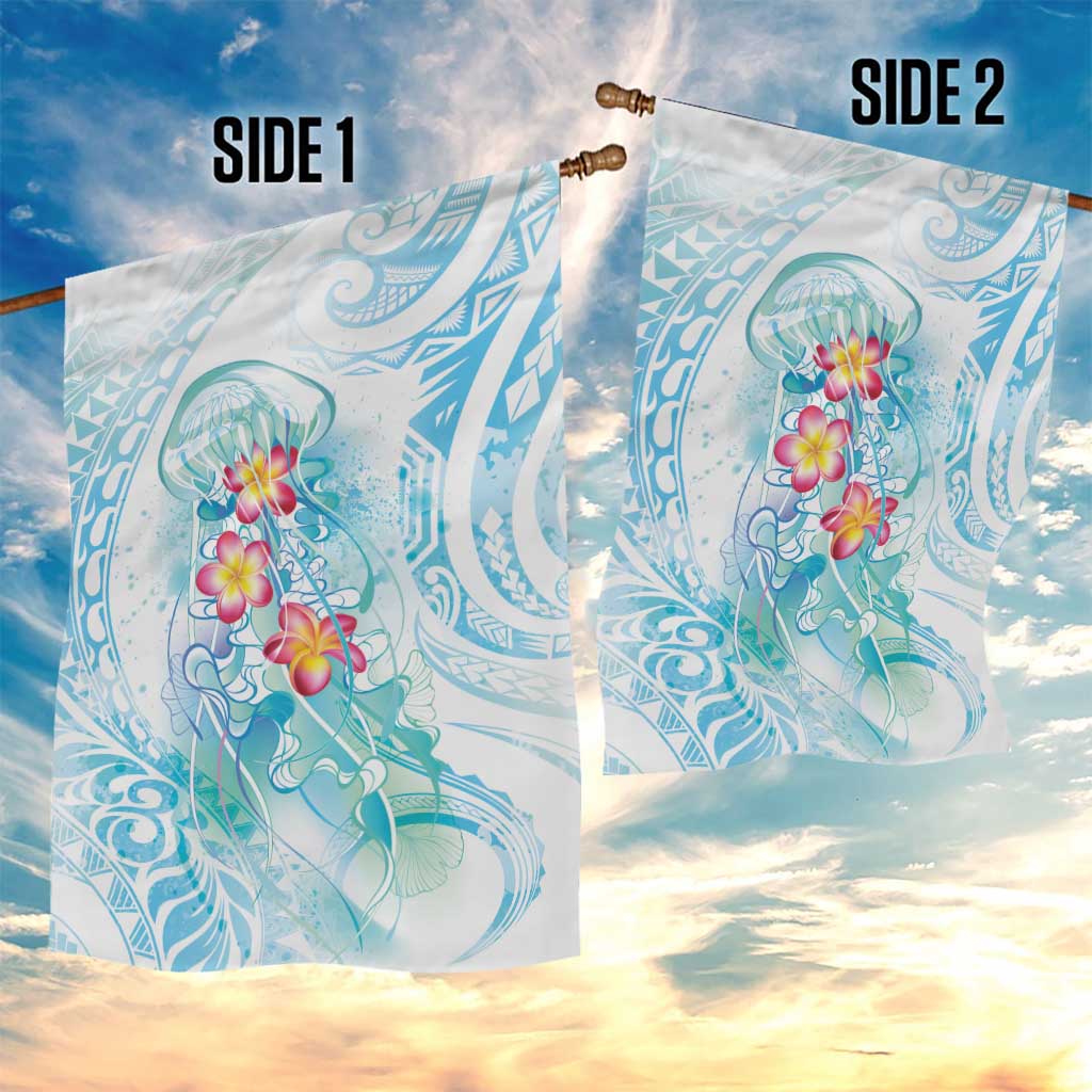 Sea Blue Polynesian Jellyfish Garden Flag Watercolor Glows - Polynesian Pride