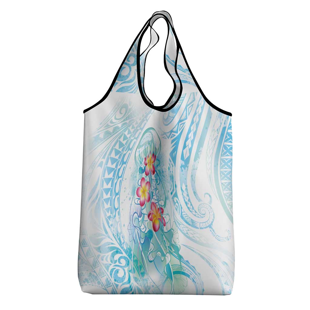 Sea Blue Polynesian Jellyfish Grocery Bag Watercolor Glows - Polynesian Pride