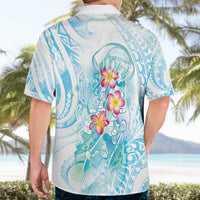 Sea Blue Polynesian Jellyfish Hawaiian Shirt Watercolor Glows - Polynesian Pride