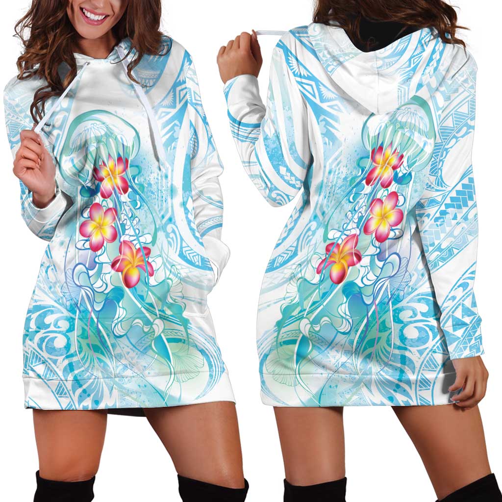 Sea Blue Polynesian Jellyfish Hoodie Dress Watercolor Glows - Polynesian Pride