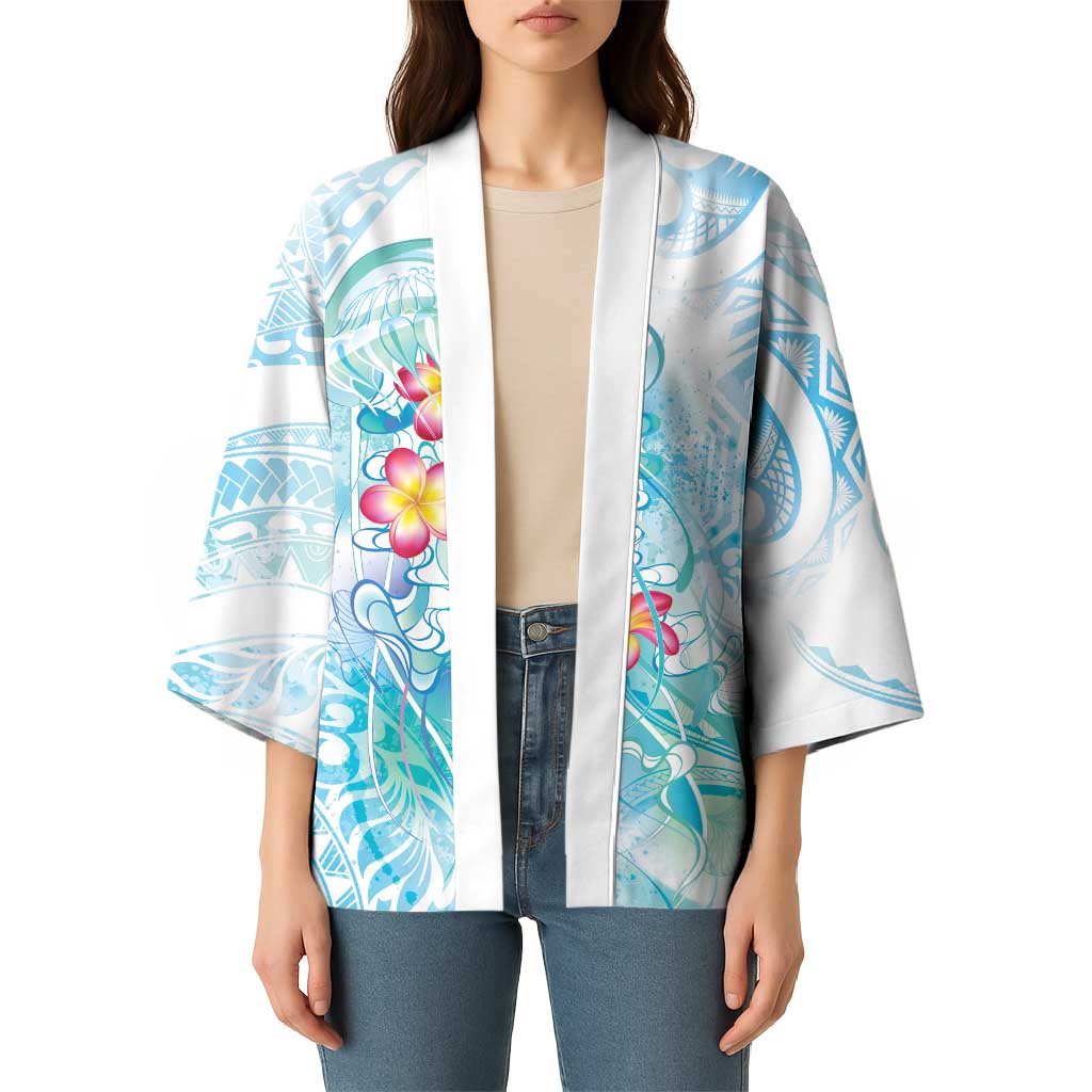 Sea Blue Polynesian Jellyfish Kimono Watercolor Glows - Polynesian Pride
