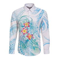 Sea Blue Polynesian Jellyfish Long Sleeve Button Shirt Watercolor Glows - Polynesian Pride