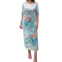 Sea Blue Polynesian Jellyfish Puletasi Watercolor Glows - Polynesian Pride