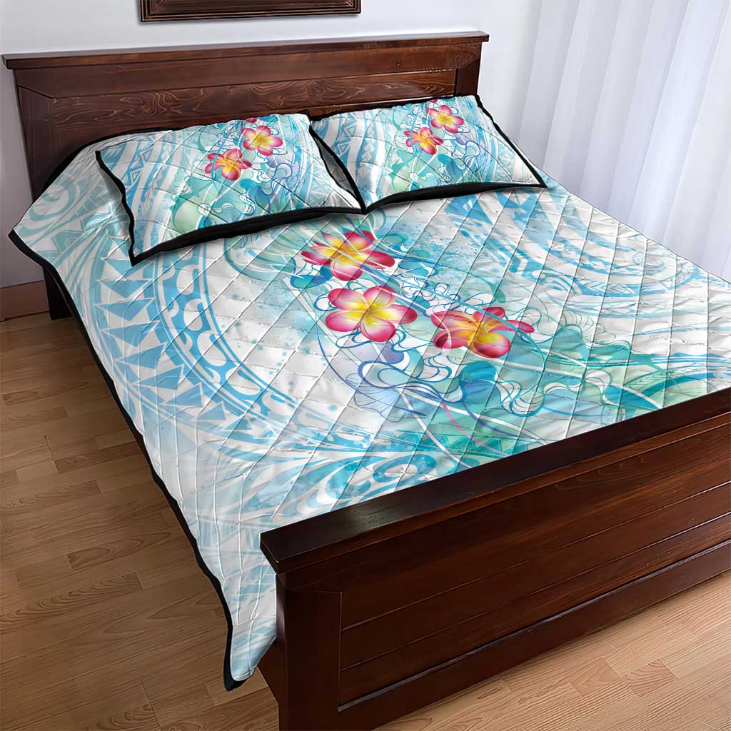 Sea Blue Polynesian Jellyfish Quilt Bed Set Watercolor Glows - Polynesian Pride