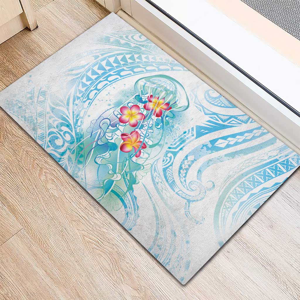 Sea Blue Polynesian Jellyfish Rubber Doormat Watercolor Glows - Polynesian Pride