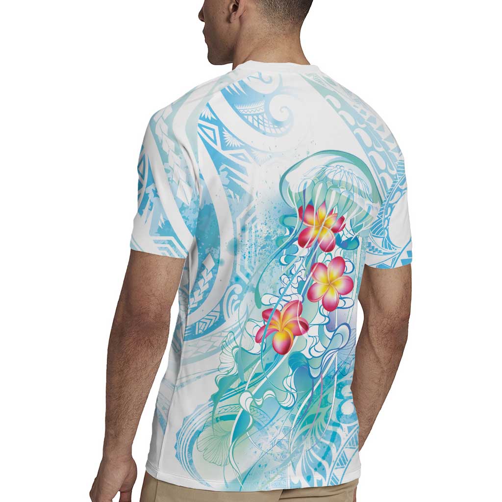 Sea Blue Polynesian Jellyfish Rugby Jersey Watercolor Glows - Polynesian Pride