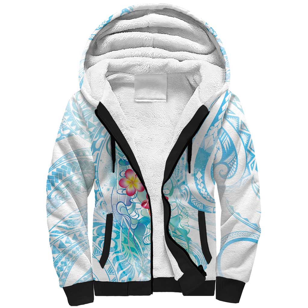 Sea Blue Polynesian Jellyfish Sherpa Hoodie Watercolor Glows - Polynesian Pride