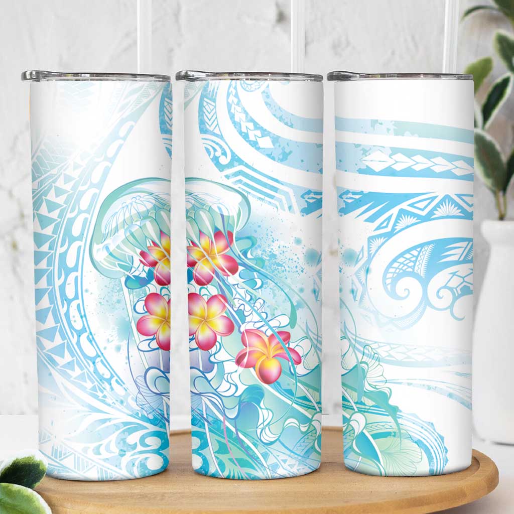 Sea Blue Polynesian Jellyfish Skinny Tumbler Watercolor Glows - Polynesian Pride