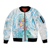 Sea Blue Polynesian Jellyfish Sleeve Zip Bomber Jacket Watercolor Glows - Polynesian Pride