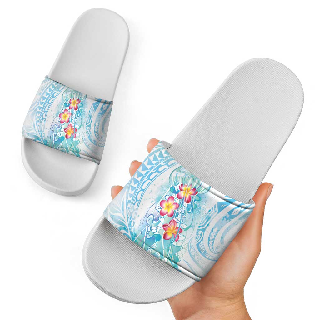 Sea Blue Polynesian Jellyfish Slide Sandals Watercolor Glows - Polynesian Pride