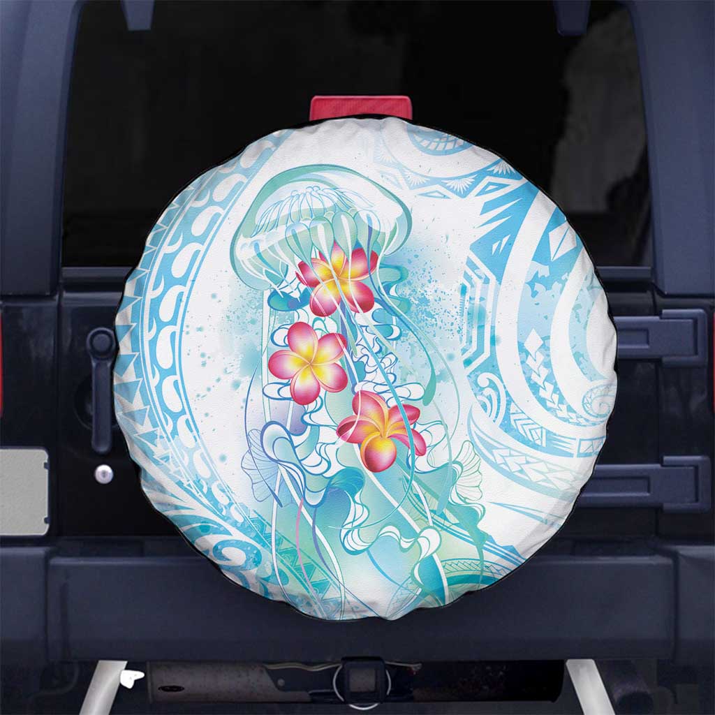 Sea Blue Polynesian Jellyfish Spare Tire Cover Watercolor Glows - Polynesian Pride