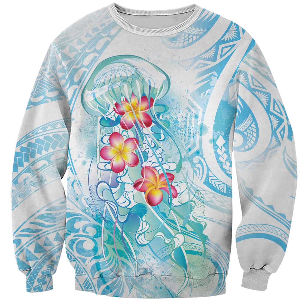 Sea Blue Polynesian Jellyfish Sweatshirt Watercolor Glows - Polynesian Pride