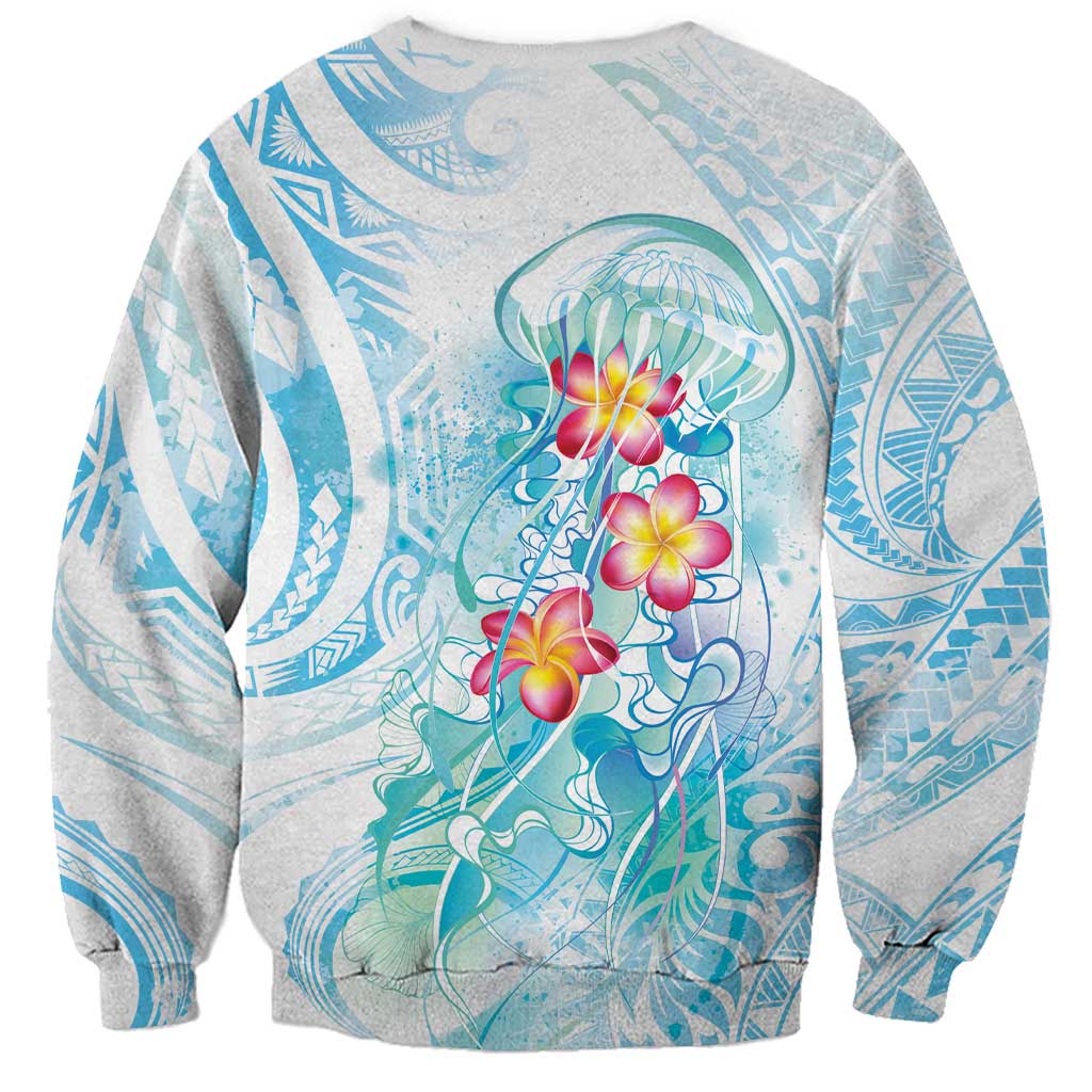 Sea Blue Polynesian Jellyfish Sweatshirt Watercolor Glows - Polynesian Pride