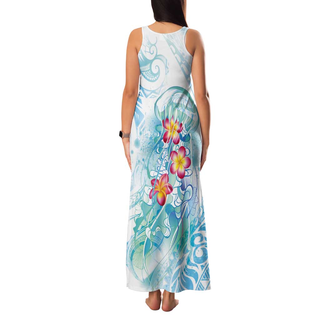 Sea Blue Polynesian Jellyfish Tank Maxi Dress Watercolor Glows - Polynesian Pride