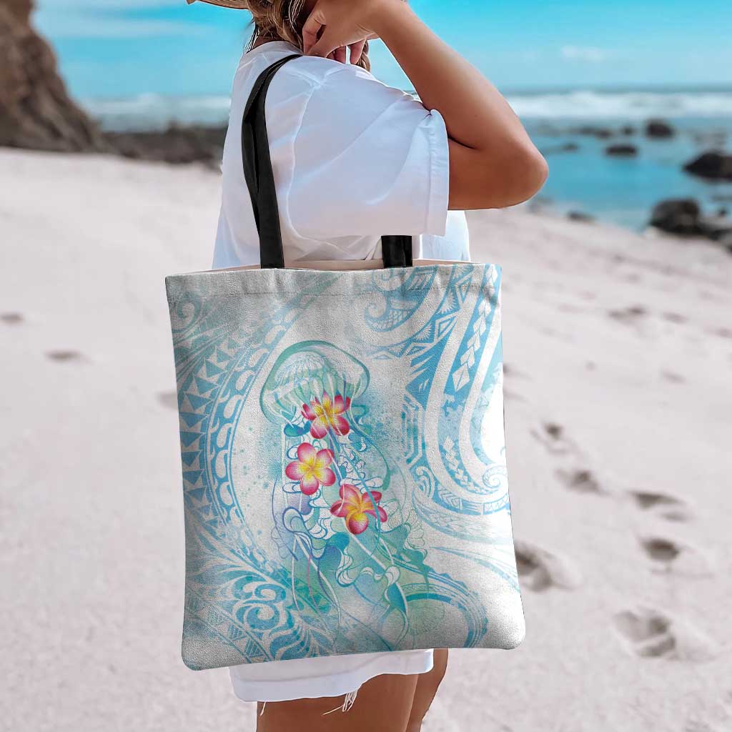 Sea Blue Polynesian Jellyfish Tote Bag Watercolor Glows - Polynesian Pride