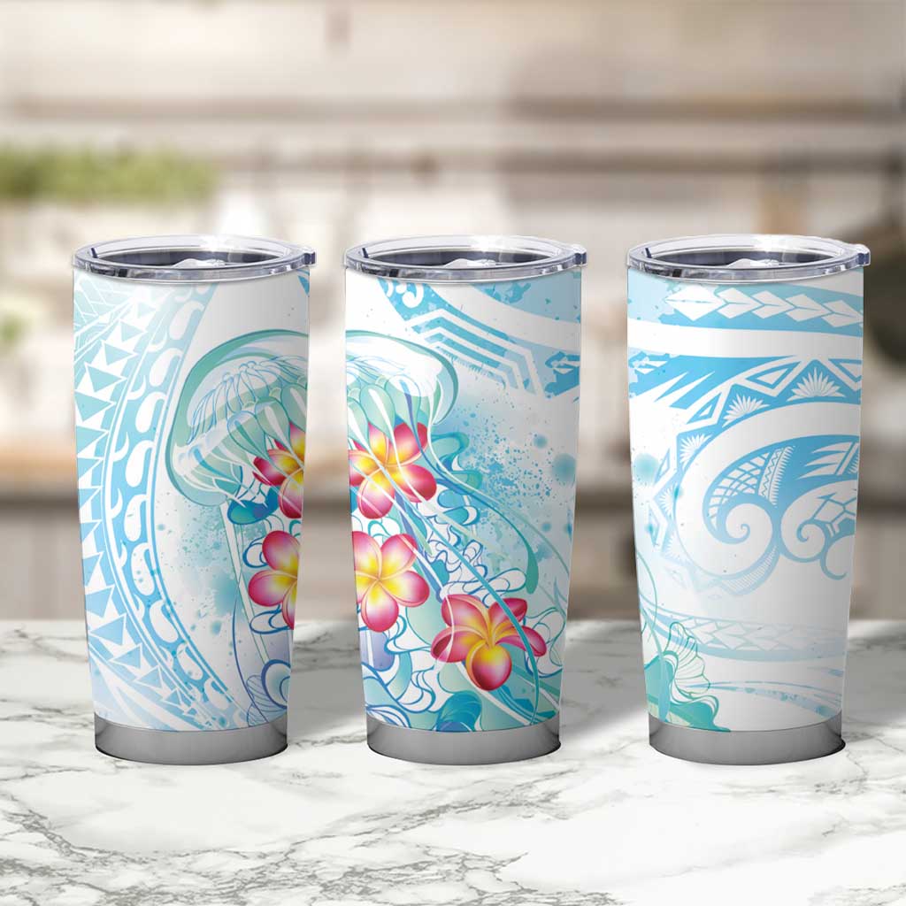 Sea Blue Polynesian Jellyfish Tumbler Cup Watercolor Glows - Polynesian Pride