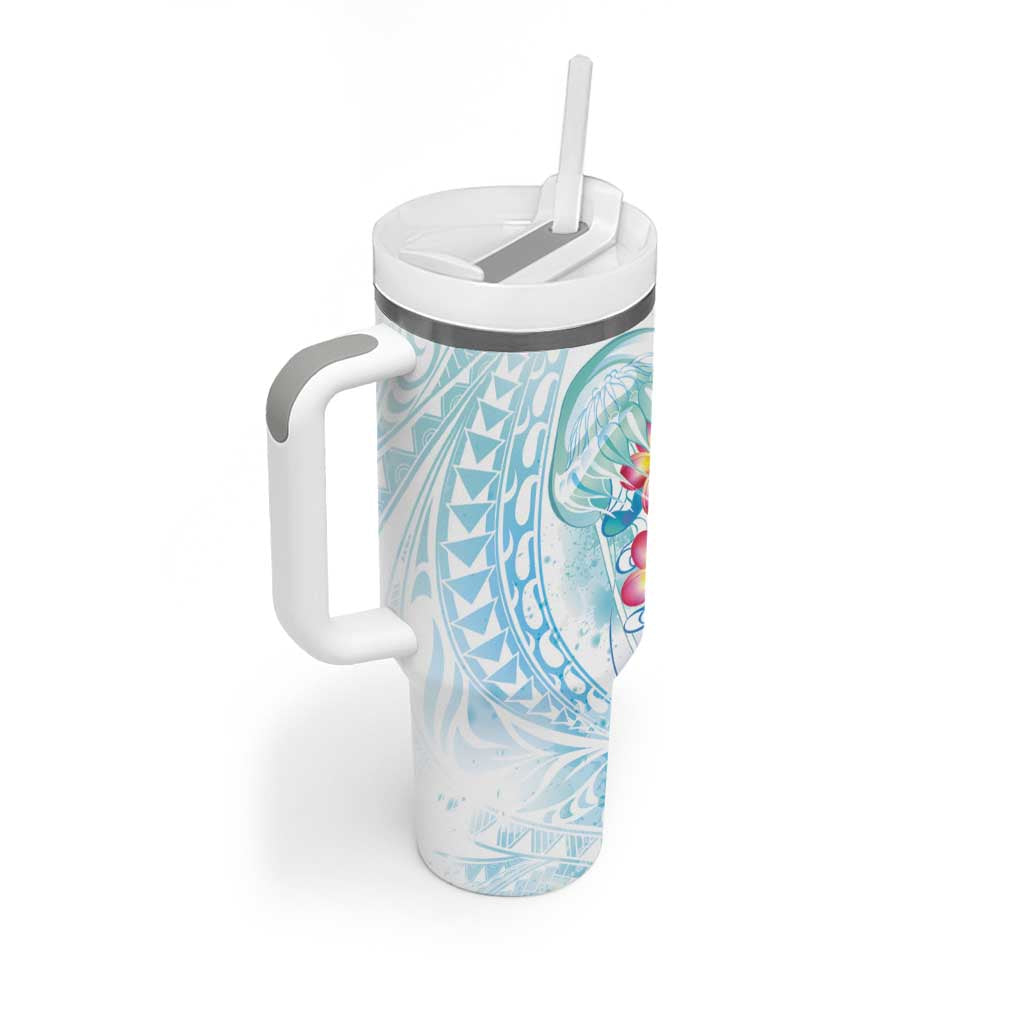 Sea Blue Polynesian Jellyfish Tumbler With Handle Watercolor Glows - Polynesian Pride