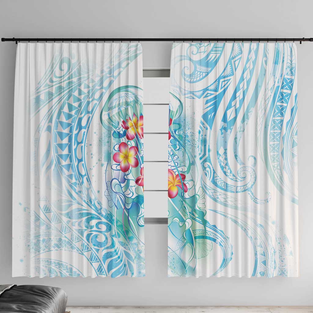 Sea Blue Polynesian Jellyfish Window Curtain Watercolor Glows - Polynesian Pride