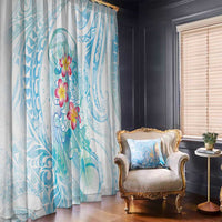 Sea Blue Polynesian Jellyfish Window Curtain Watercolor Glows - Polynesian Pride