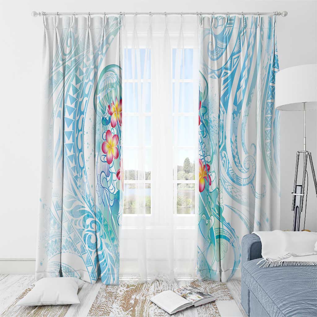 Sea Blue Polynesian Jellyfish Window Curtain Watercolor Glows - Polynesian Pride