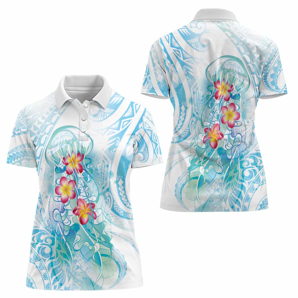 Sea Blue Polynesian Jellyfish Women Polo Shirt Watercolor Glows - Polynesian Pride